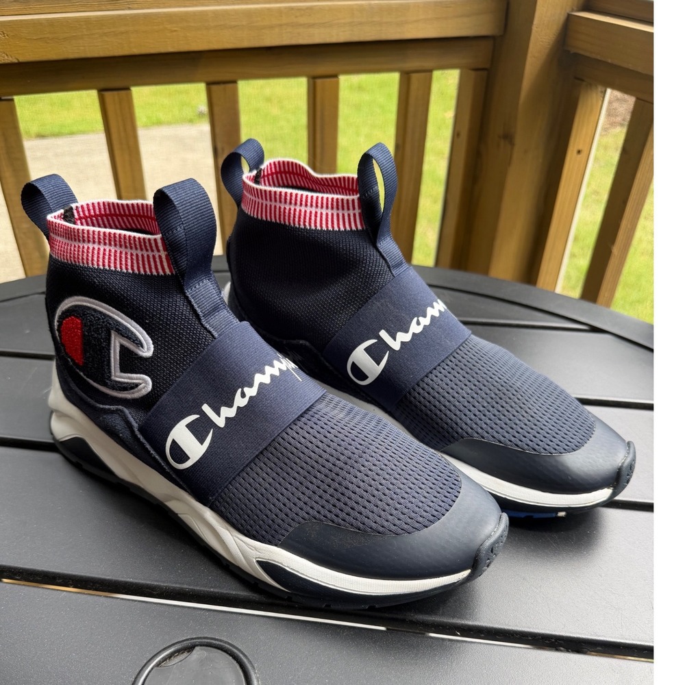 Champion Rally Pro Navy Blue Red White Mid Top Slip On Sneakers Mens 10.5M